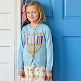 Girls Maude Sweater - Blue Multi Menorah