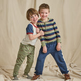 Scout Long Sleeve Henley T-Shirt - Olive Navy Rugby Stripe