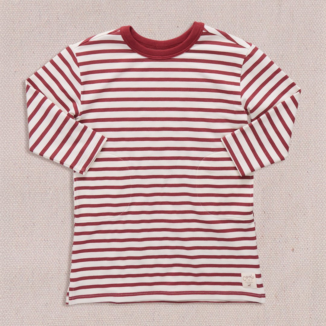 Hopscotch Long Sleeve Dress - Dark Red Stripe | Pink Chicken