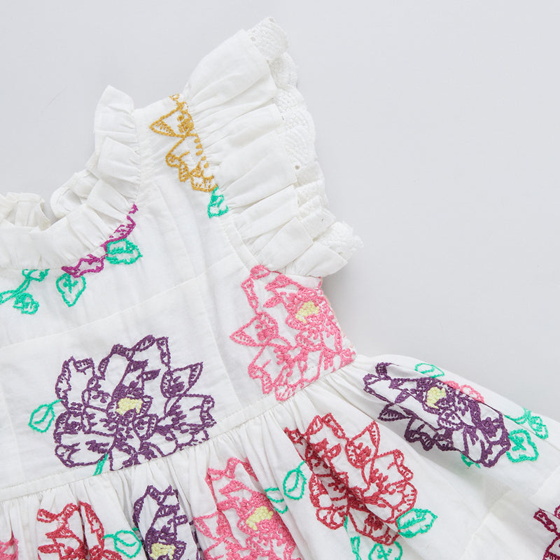 Girls Leila Dress - Quilt Flower Embroidery