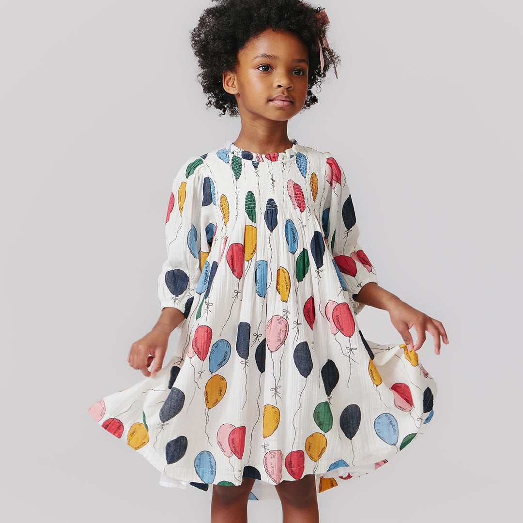 pink chicken hot air balloon dress Girls Stevie Puff Sleeve Dress