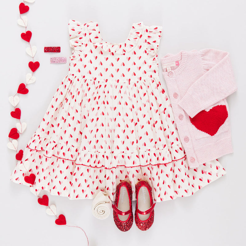 Girls Pocket Sweater - Red Hearts