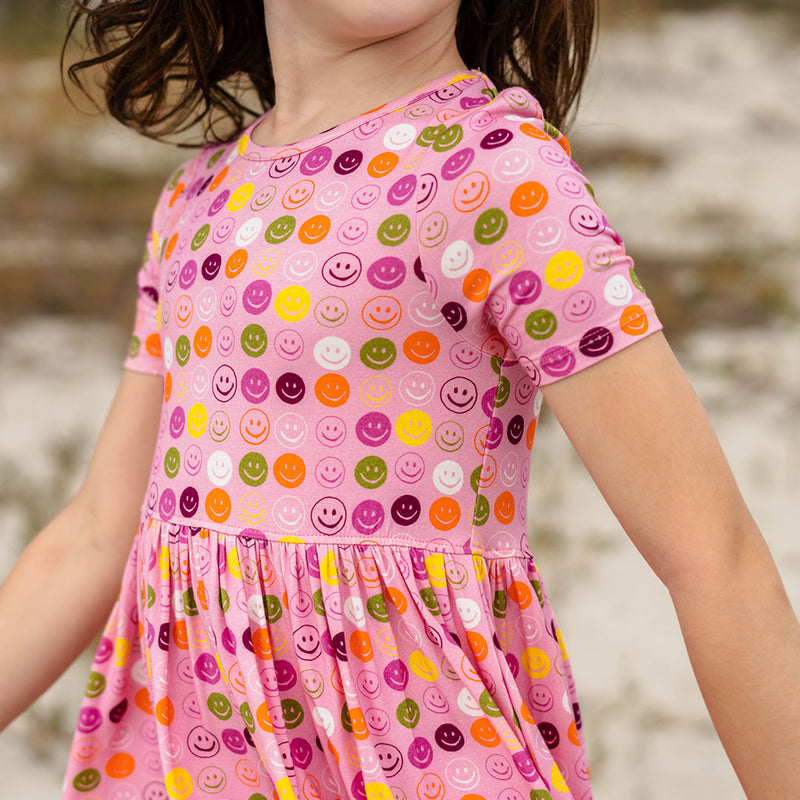 Girls Bamboo Steph Dress - Smiley Faces
