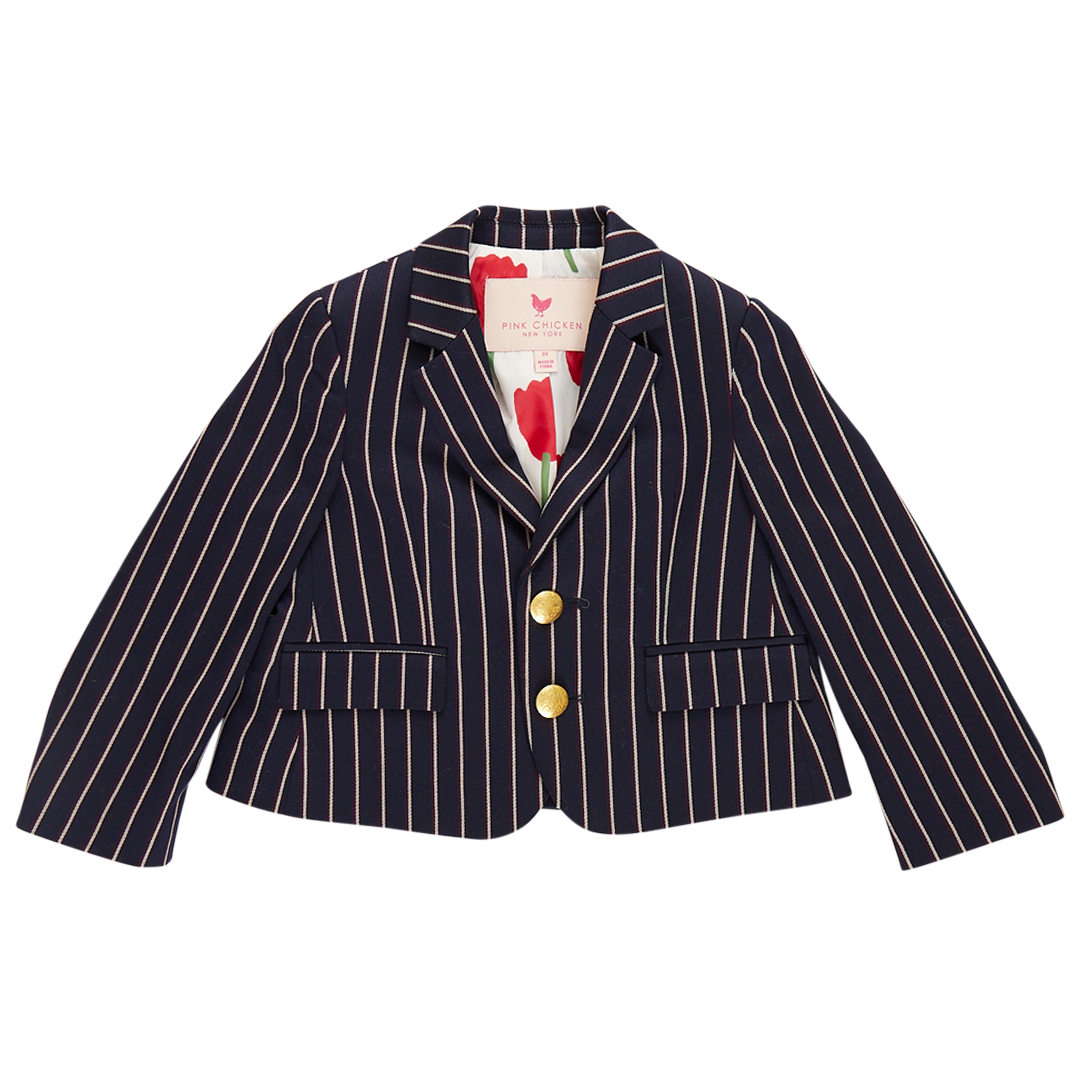 Girls Bradley Blazer - Navy Pinstripes – Pink Chicken 