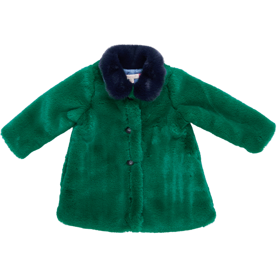 Girls Kate Coat - Emerald Faux Fur
