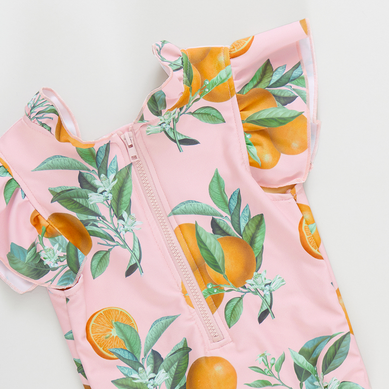Girls Jennifer Suit - Pink Botanical Oranges