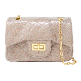 Quilted Metallic Gold Clasp Bag - Rainbow