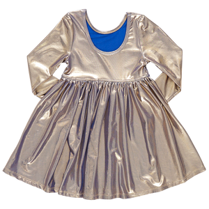 Girls Lame Steph Dress - Blue Gold Shimmer