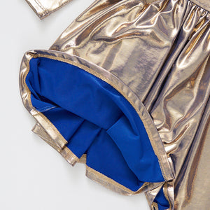 Girls Lame Steph Dress - Blue Gold Shimmer