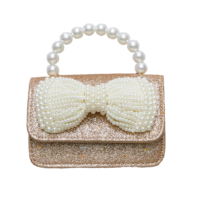 Glitter Pearl Handle Bow Bag - Gold