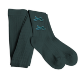 Velvet Bow Tights - Evergreen