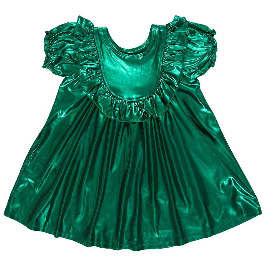 Girls Lame Brayden Ruffle Dress - Tinsel Green