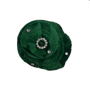 Jeweled Velvet Rose Clip - Green