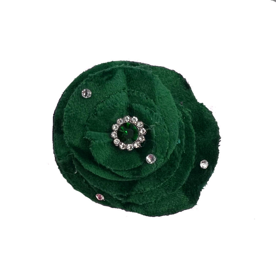 Jeweled Velvet Rose Clip - Green
