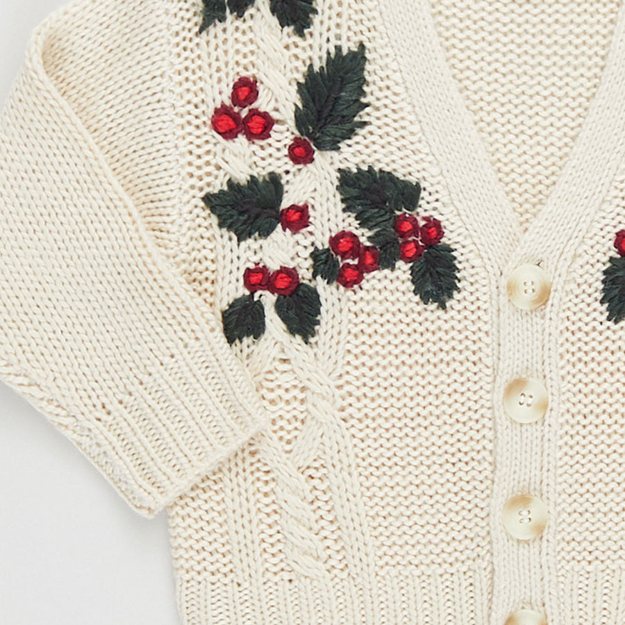 Girls Happy Holly Sweater - Holly Embroidery