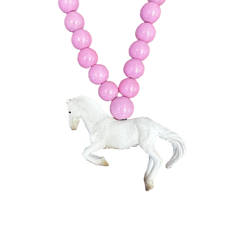 White Horse on Pink Beads