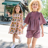Girls Theodore Short - Pink Blue Check