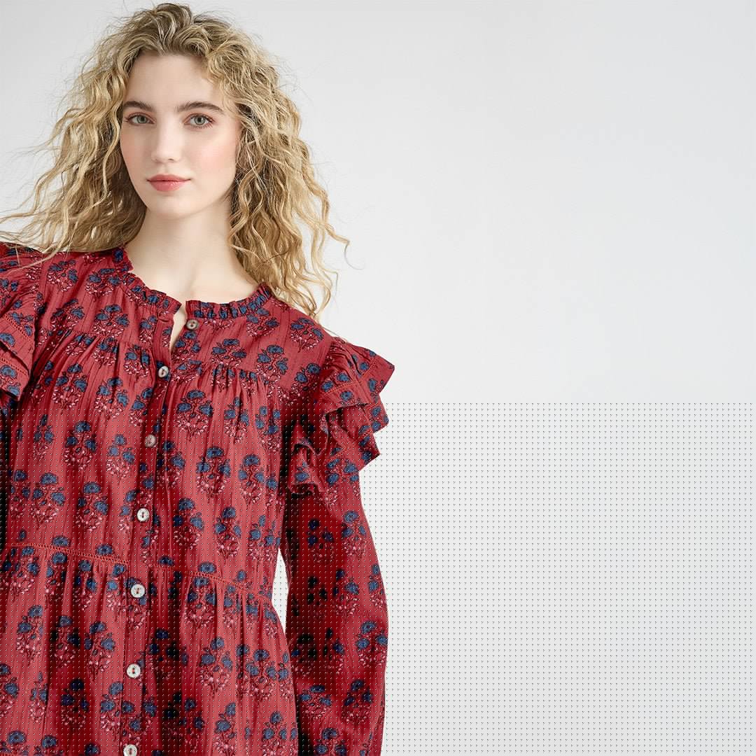 Womens Kalani Double Ruffle Dress - Red Autumn Strawflower | Pink Chicken