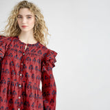Womens Kalani Double Ruffle Dress - Red Autumn Strawflower | Pink Chicken