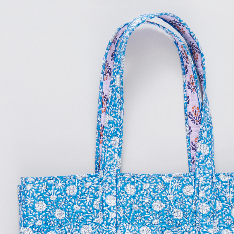 Large Reversible Quilted Tote - Blue Garden