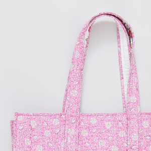 Large Reversible Quilted Tote - Pink Garden