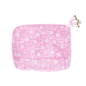 Large Quilted Pouch - Pink Garden