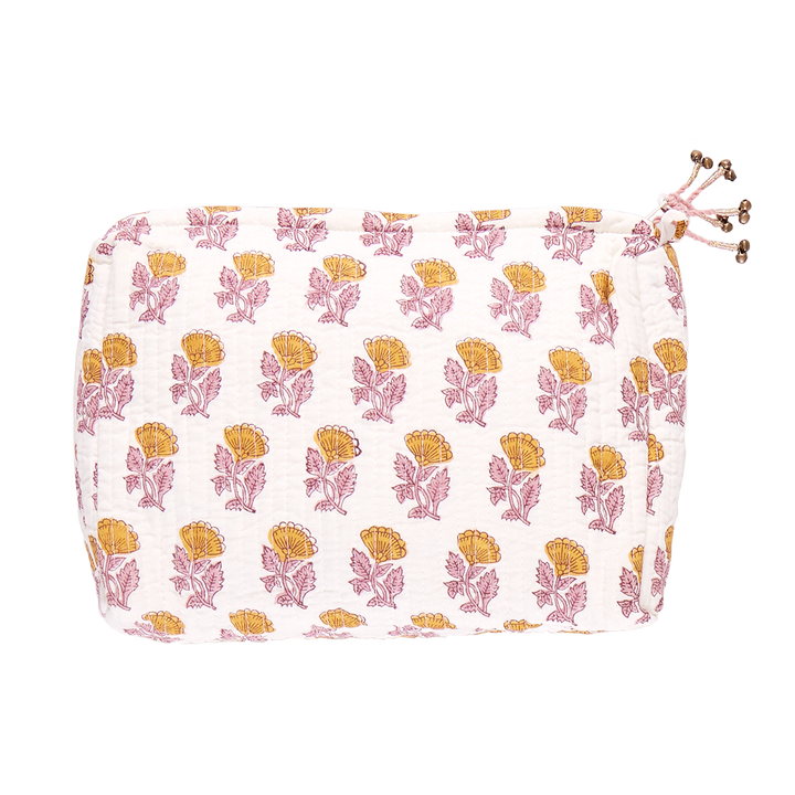 Large Quilted Pouch - Yellow Flower Drop
