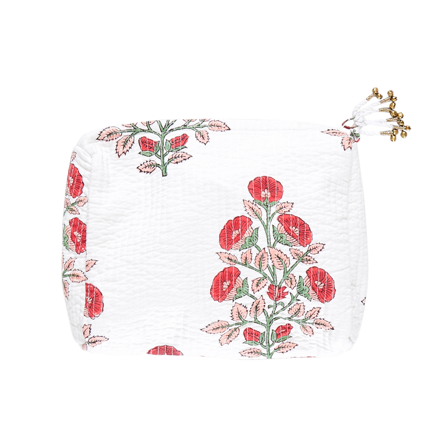 Large Quilted Pouch - Pink Bouquet