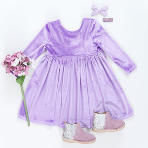 Girls Velour Steph Dress - Lavender