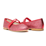 Leather Glitter Mary Janes - Stella Red