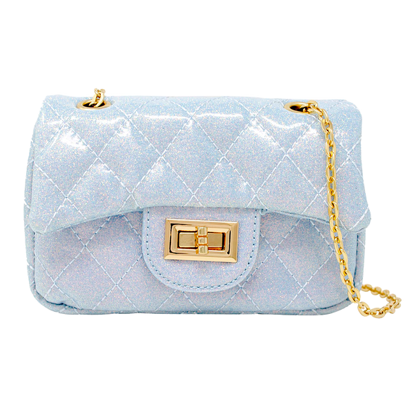 Quilted Metallic Gold Clasp Bag - Sky Blue – Pink Chicken