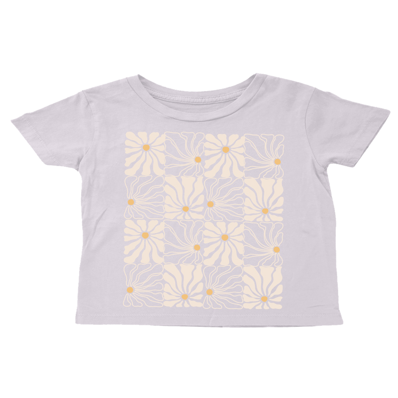 Flower Check Boxy Tee - Lilac