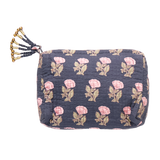 Small Quilted Pouch - Navy Flower Drop