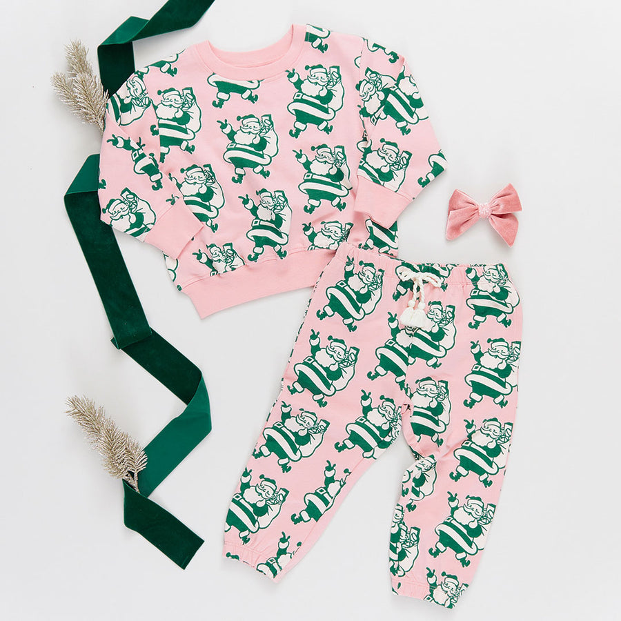 Girls Organic Sweatpant - Holly Jolly Santa