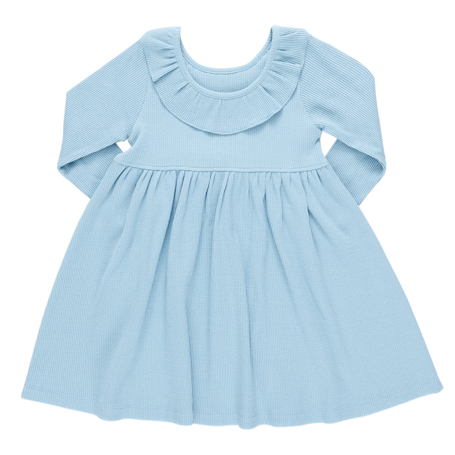 Girls Organic Princess Diana Rib Dress - Light Blue