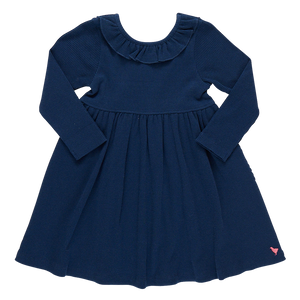 Girls Organic Princess Diana Rib Dress - Navy