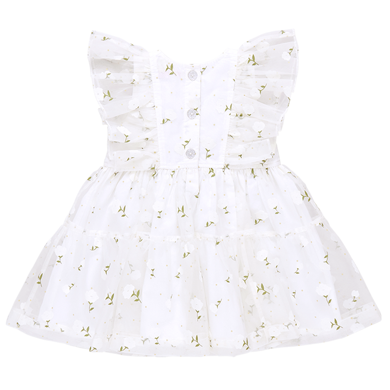 Girls Raphaela Dress - White Flower Toss