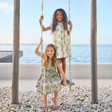 Girls Harper Dress - Cream Palm Trees