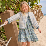 Girls Reversible Quilted Jacket- Blue Lisbon Floral