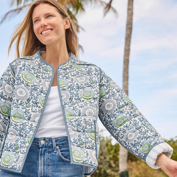 Womens Jaden Jacket - Blue Lisbon Floral – Pink Chicken