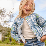 Girls Reversible Quilted Jacket- Blue Lisbon Floral