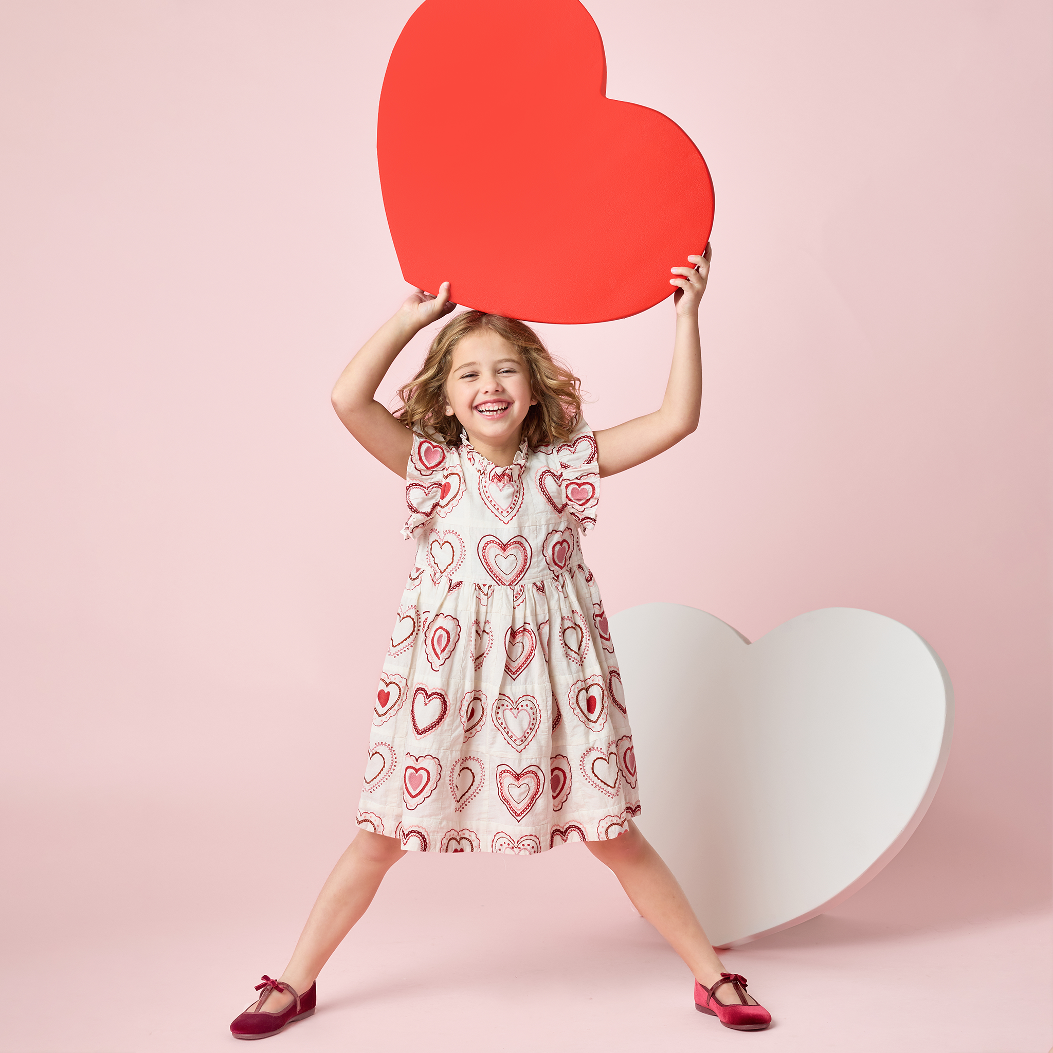 Girls Jennifer Dress - Heart Quilt Embroidery heart quilt embroidery / 2Y Girls Jennifer Dress - Heart Quilt Embroidery heart quilt embroidery / 2Y