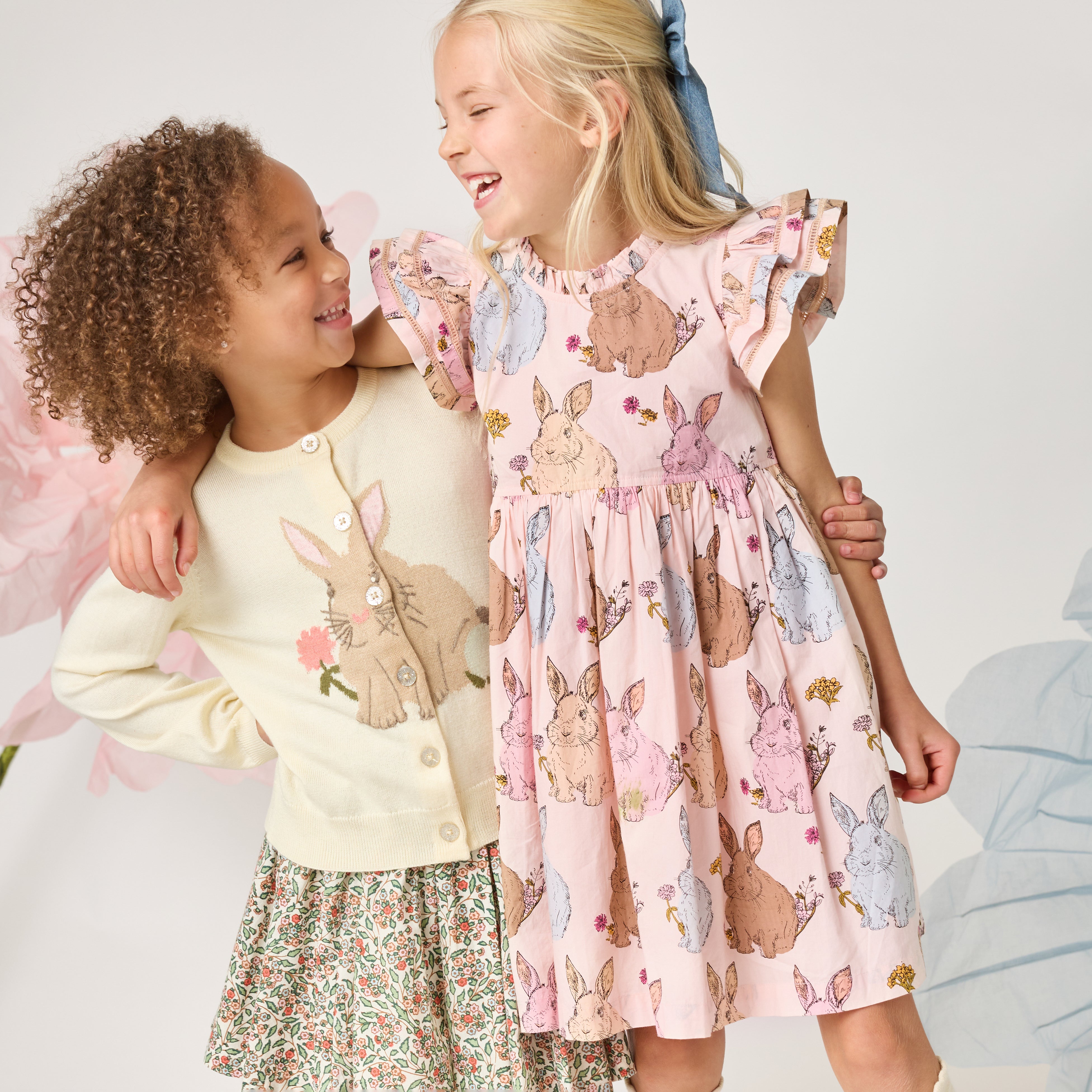 Girls Jennifer Double Ruffle Dress - Vintage Bunnies – Pink Chicken