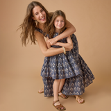 Girls Peachy Dress - Navy Strawflower