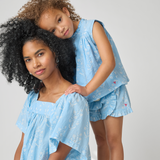 Womens Dahlia Top - Blue Dewdrop Block Print