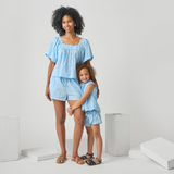 Womens Dahlia Top - Blue Dewdrop Block Print