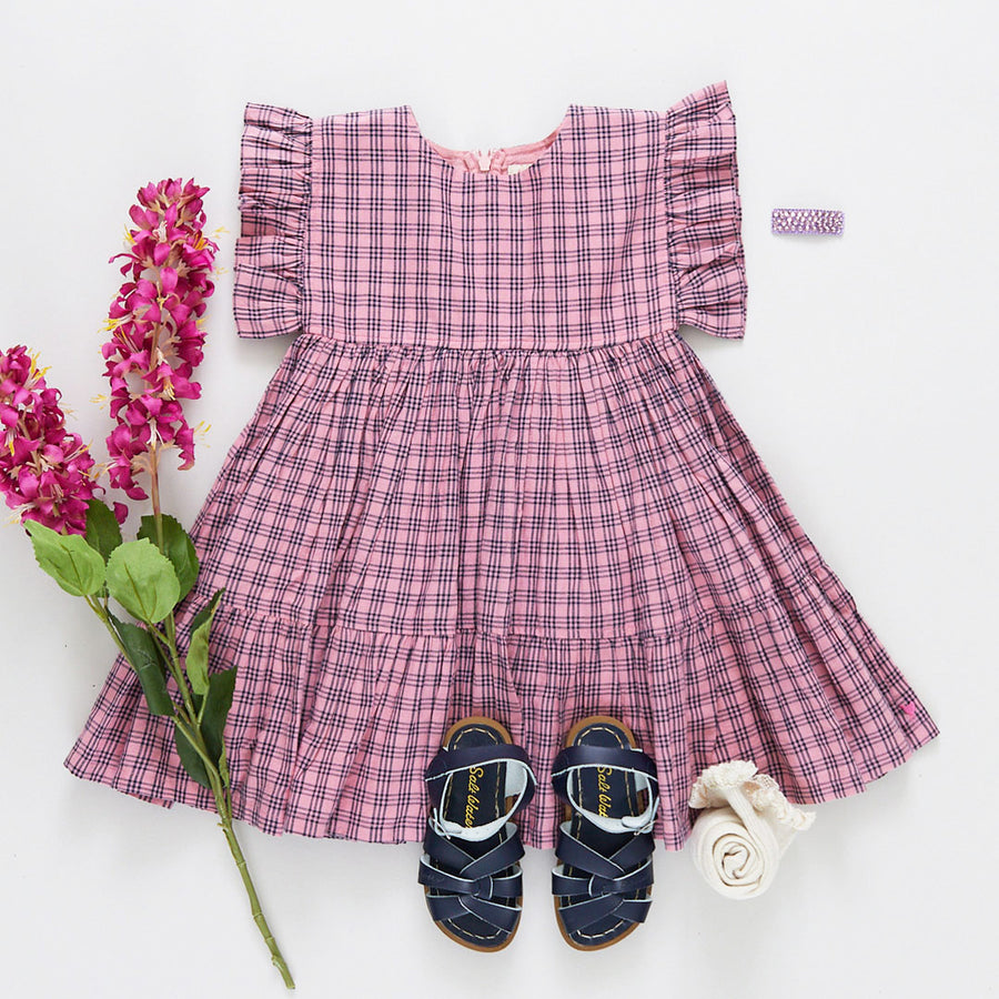 Girls Kit Dress -  Pink and Navy Plaid