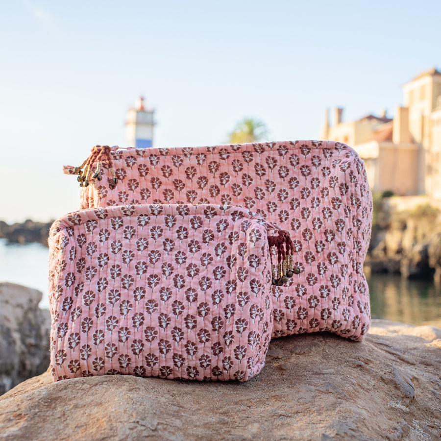 Large Quilted Pouch - Pink Lisbon Ditsy