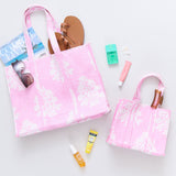 Large Reversible Quilted Tote - Pink Bouquet Floral