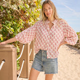 Womens Josephine Top - Pink Dahlia Floral